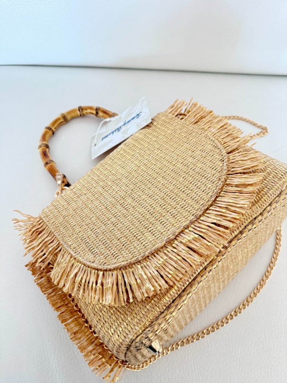 Tommy Bahama Gold Straw Crossbody Bag with Bamboo Handle - Picture 3 of 5
